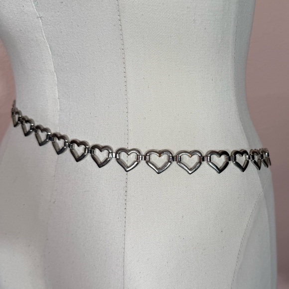 Vintage retro art deco coquette girl silver heart skinny Chain Belt 1980’s main image 7